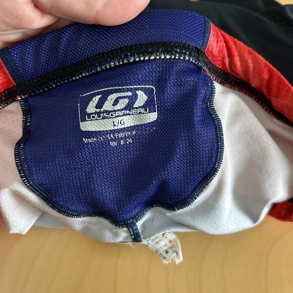 Louis Garneau Padded Cycling Shorts Mens L Black Red Blue DC Triathlon - Picture 8 of 9